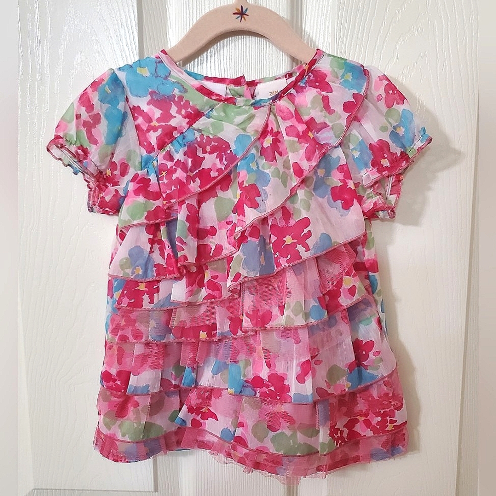 Truly Scrumptious by Heidi Klum Floral Ruffle Front & Button Back Top Baby 24M